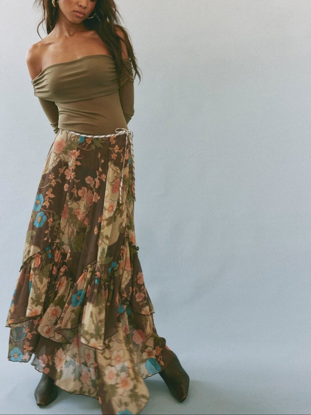 🎉LAST CHANCE🎉 FREE PEOPLE Palermo Villa Chiffon Maxi Skirt / Chocolate Combo - Picture 6 of 9